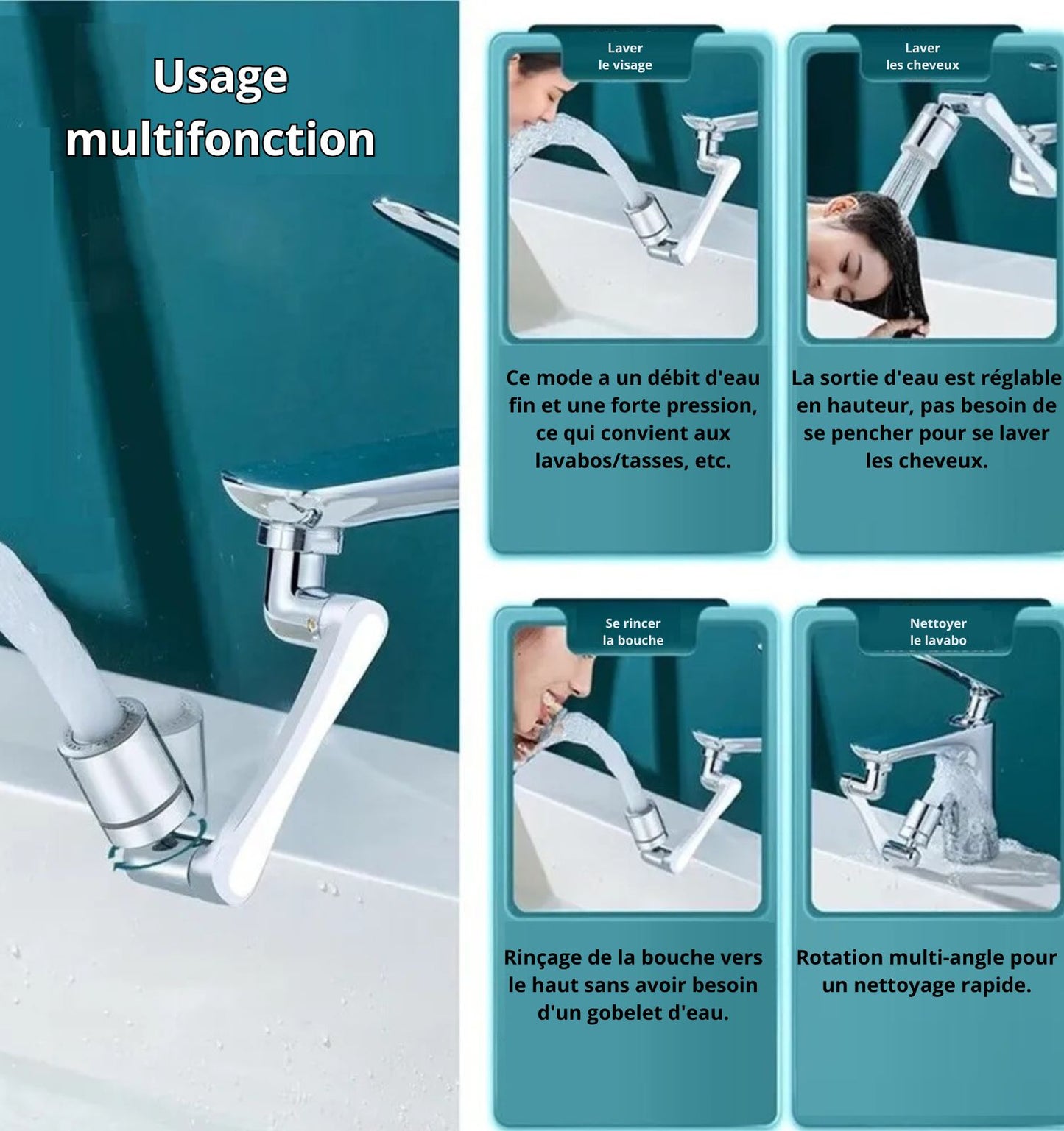 Robinet articulé rotatif multifonction 1080°