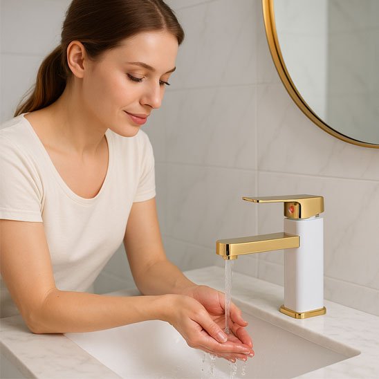 Mitigeur lavabo - blanc doré