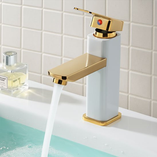 Mitigeur lavabo - blanc doré 1