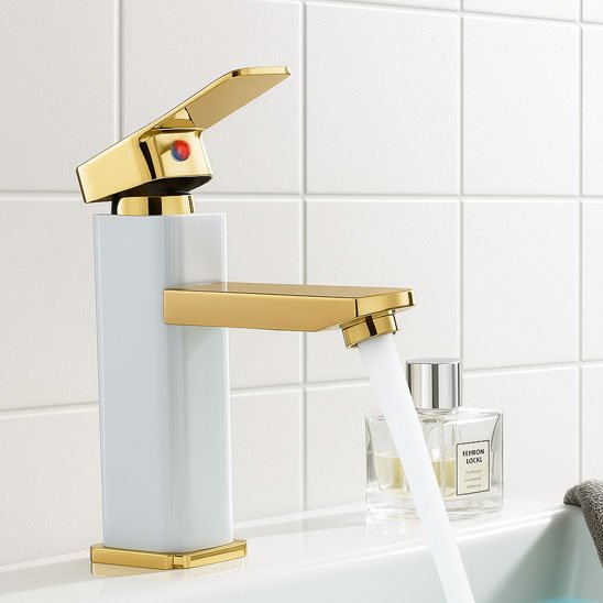 Mitigeur lavabo - blanc doré 2