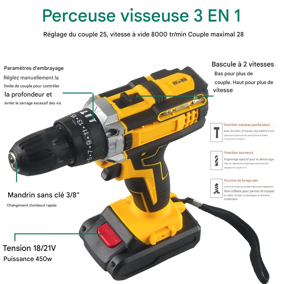 Perceuse visseuse-3 en 1