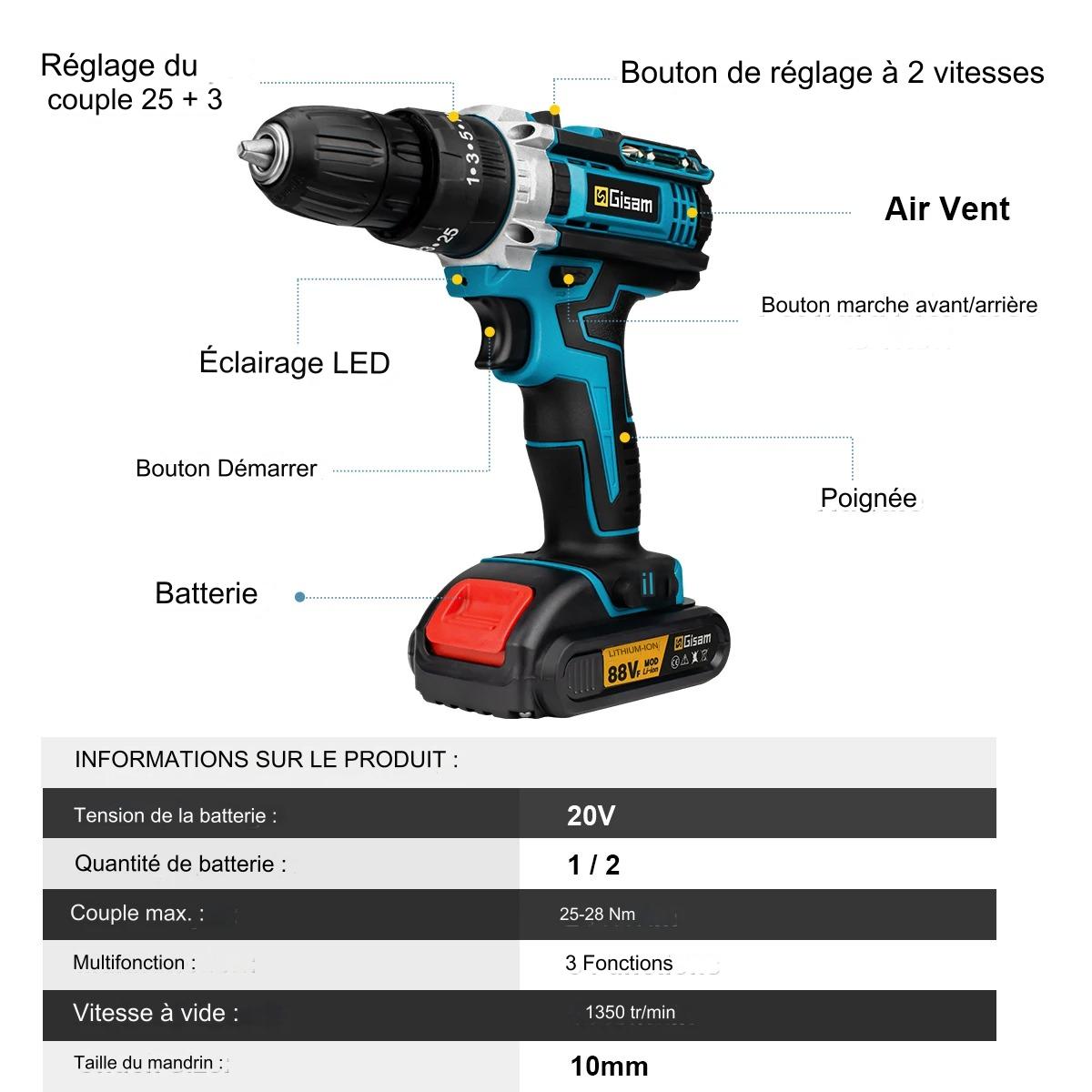 Perceuse visseuse-sans fil multifonctions