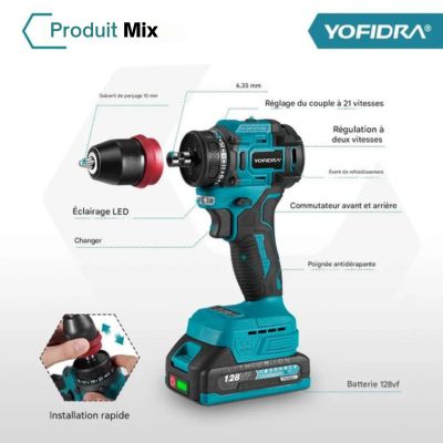 Perceuse visseuse sans fil-YOFIDRA 18V