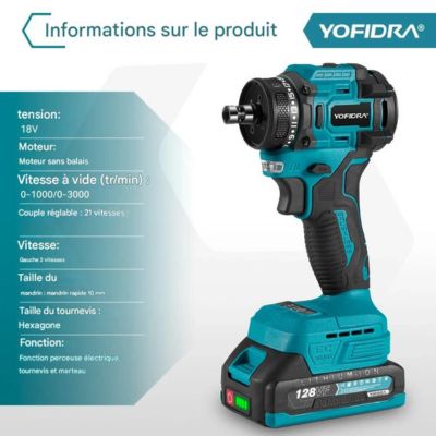 Perceuse visseuse sans fil-YOFIDRA 18V
