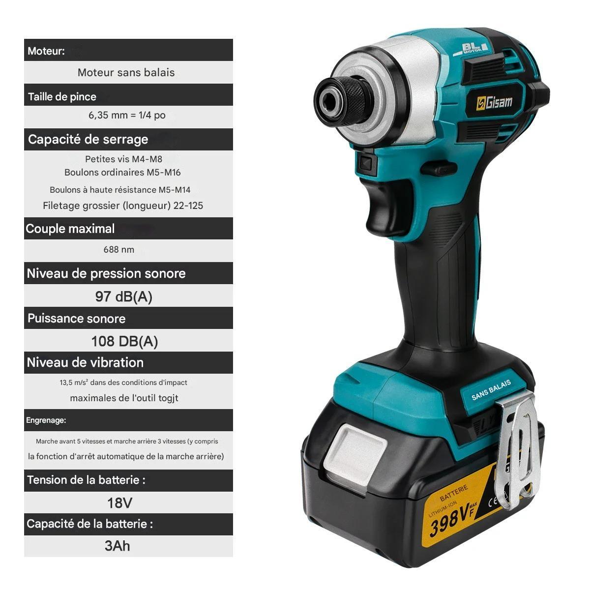 Perceuse visseuse - sans fil 18V 688Nm