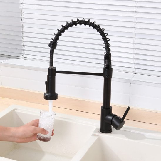 Robinet de cuisine noir mat à douchette | Elegance Pro